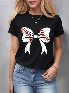 Baseball Mama Shirt Bow Baseball Mom Gift Mothers Day T-Shirt for Women
