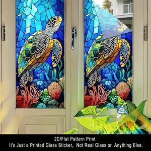 1PC, 2D Flat turtle swimming pattern frosted glass window film, transparent PVC adhesive glass door and window decoration, removable and reusable glass stickers. 17.71x39.37 inches (45x100 cm), suitable for home, kitchen, room, indoor festival party suppl