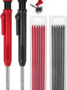 2 Pack Carpenter Pencils Mechanical Pencils with 12 Refills, Construction Pencils with Built-in Sharpener, Long Nib Deep Hole Pencil Marker