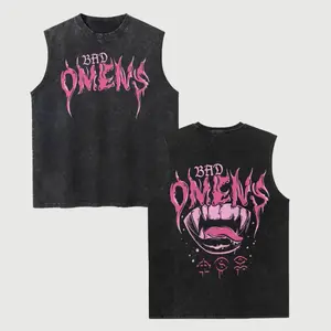 Unisex Vintage Washed Cotton Vest, Retro Band Print Sleeveless Shirt, Casual Regular Fit, Perfect Boyfriend Gift