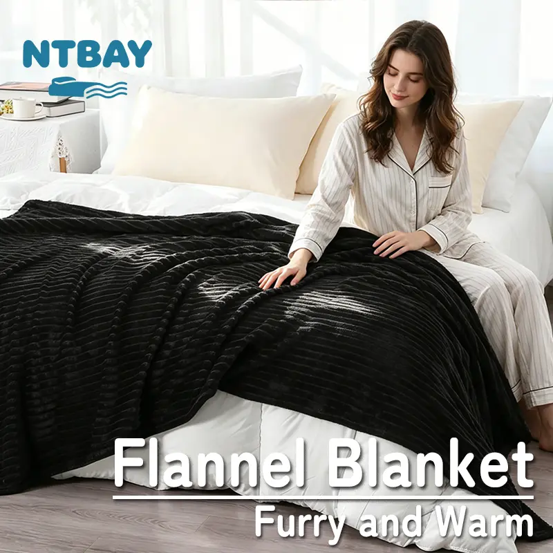 NTBAY Flannel Fleece Blanket, Ultra Soft Lightweight Throw, Reversible Stripes Design, Cozy Warm for Bed Couch Travel Camping, Machine Washable, Oeko-Tex