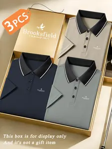Men's Quick-Dry Polo Shirt Set, Brooksfield Logo Print, Breathable & Comfortable, Sporty Style, Short Sleeve, All Seasons