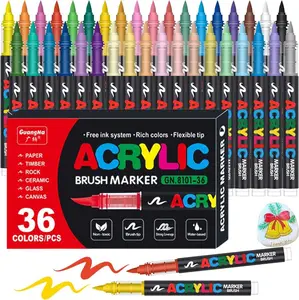 36-Color Acrylic Paint Markers with Soft Brush Tips - Multi-Surface Art Pens for Wood, Stone, Canvas, Glass, Fabric, Egg & Rock Painting, DIY Crafts & Art Projects