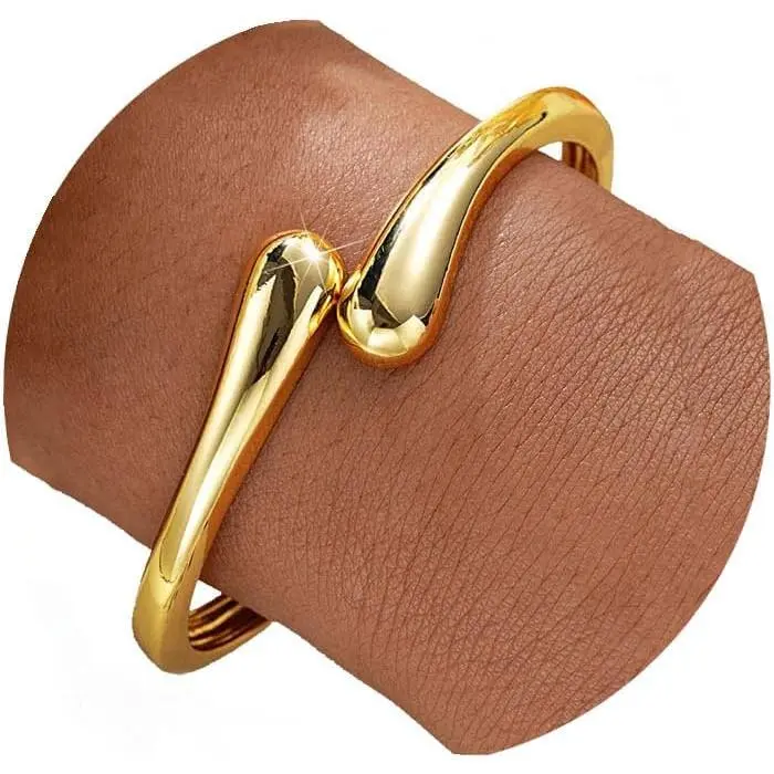 Chunky Twist Cuff Bangle for Women, Elegant Gold Plated Alloy, Adjustable 7.5 Inch Trendy Youth Bracelet, Female, Wedding