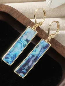 New Rectangular Synthetic Moonstone Drop Earrings, Artificial Blue Moonstone Long Bar Earrings, Summer Bohemian Jewelry