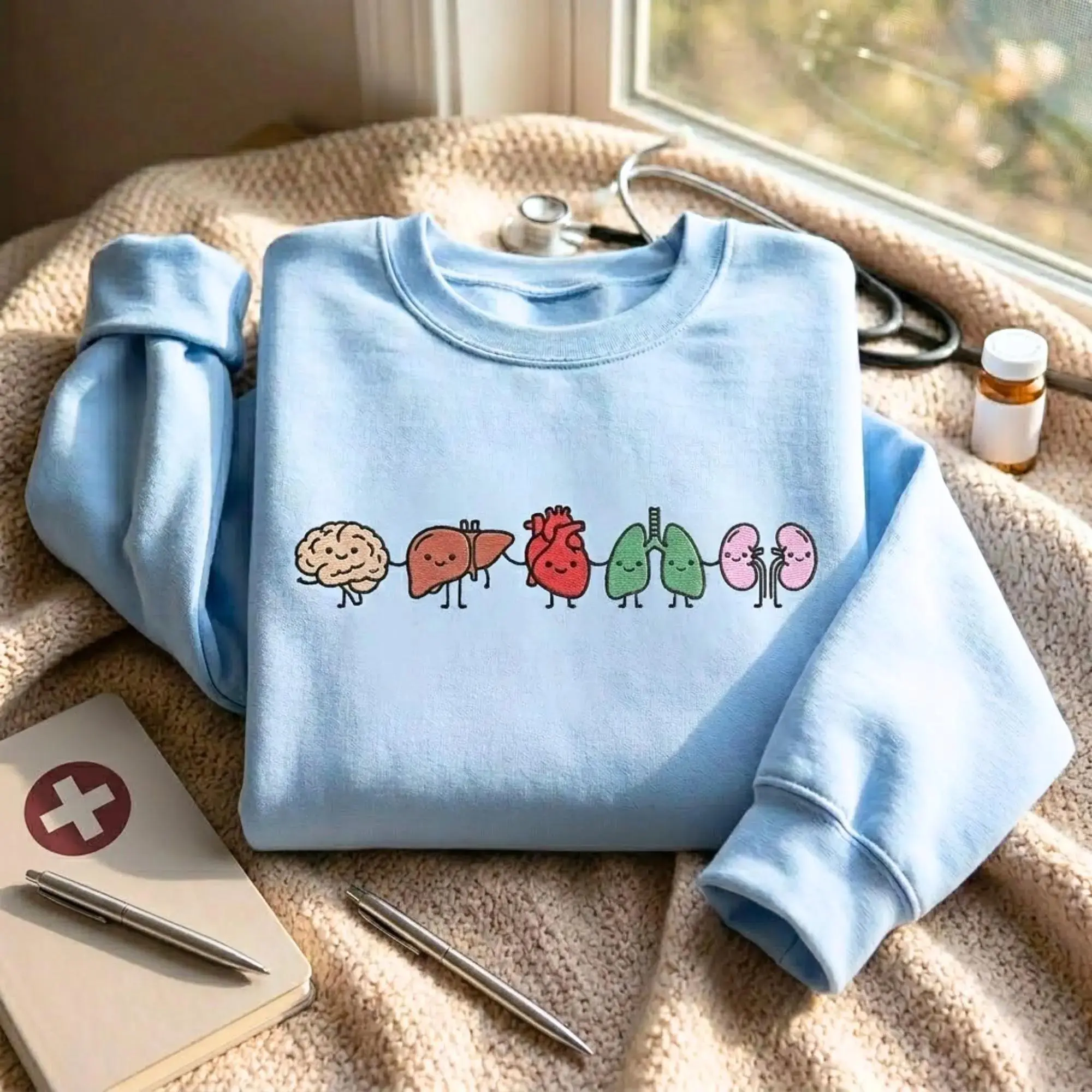 [Made in US] Embroidered Organ Friends Sweatshirt T Shirt Hoodie, Medical Student Anatomy Crewneck, Neurology Gift