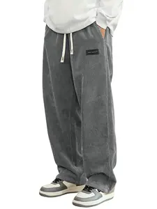 Relaxed Fit Corduroy Pants - Straight Leg Joggers with Drawstring Waist, Functional Pockets for Casual & Outdoor Activities