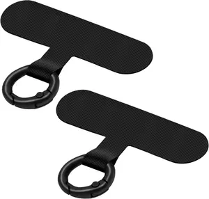 Phone Tether Tab, 2 Pack Cell Phone Lanyard Patch Without Adhesive, Phone Strap Replacement Part for All Full Phone Cases (Black)