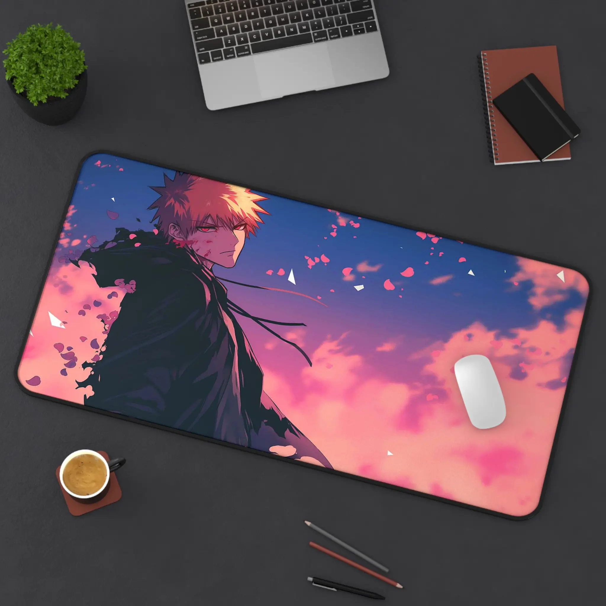 Bleach Anime Mouse Pad – Ichigo Kurosaki Aesthetic Sunset Design, XXL Desk Mat, Smooth Surface, Anti-Slip Base, Perfect Gift for Bleach Fans