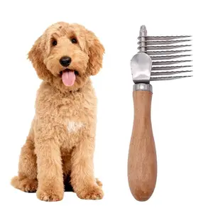 Dematting Comb for Dogs & Cats, Stainless Steel Detangling Grooming Brush, Gently Removes Undercoat Mats Tangles & Dead Hair, Fluffs Fur for Poodles Golden Retrievers and Long Haired Pets perros para cepillo