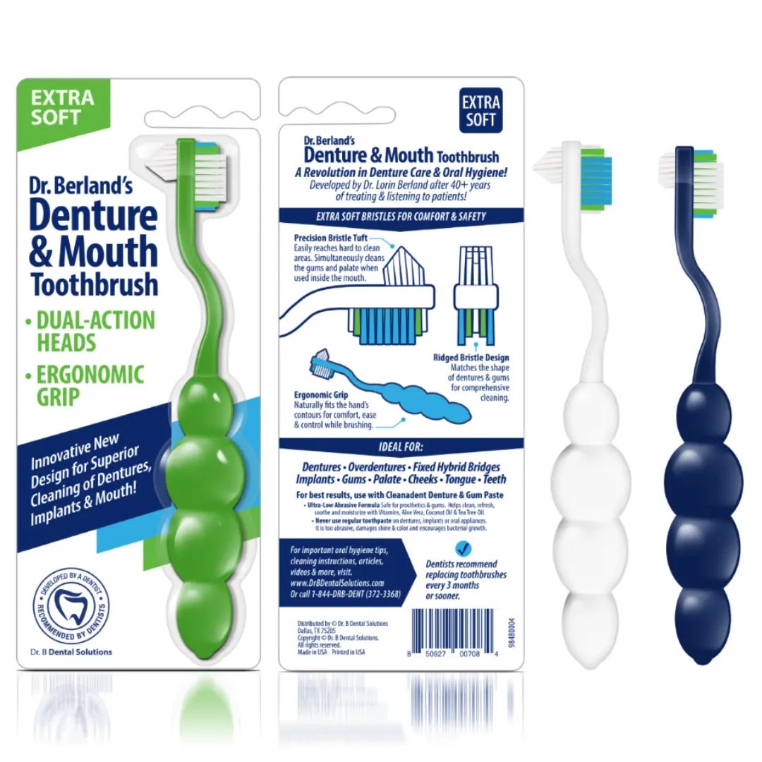 Dr. Berland's Extra Soft Pet Oral Care Toothbrush - Dual-Action Heads for Hard-to-Reach Spaces, Ergonomic Grip for Comfort, Effective Cleaning - Blue