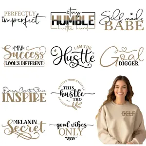 12 Inspirational Quote DIY Transfer Stickers, Vinyl DTF Iron-On Decals with Motivational Phrases, Mixed Colors & Elegance Calligraphy