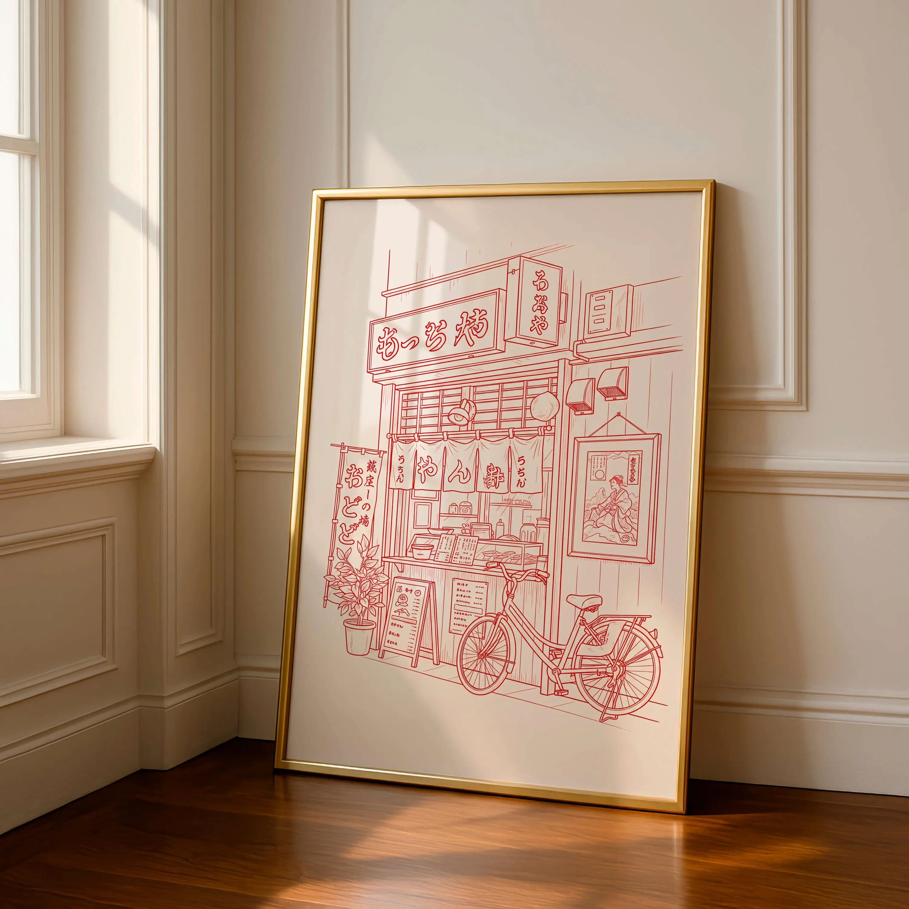 [Sale Up To 50%] [Free ship] [No Frame] Vintage Ramen Shop Line Art Poster, Japanese Street Food Print
