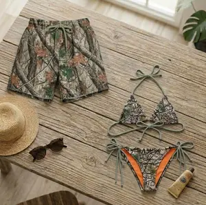 [Hot Summer 2026] - Hawaiian Shorts & Bikini Set – Summer 2026 Couple Matching Forest Camo Swimwear