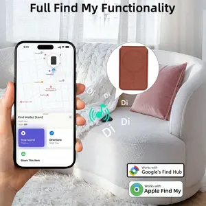 Quriov Magnetic Phone Wallet Stand with Location Tracking, RFID Blocking Card Holder, Foldable Kickstand, Slim Snap-On Wallet for MagSafe Compatible Phones