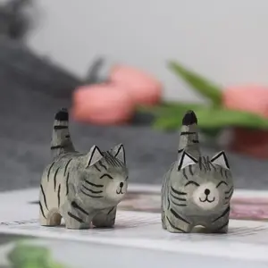 Handcrafted Wooden Cat Figurine, Unique Desktop Decor with Intricate Carved Design, Perfect Gift for Home or Office, Ornament