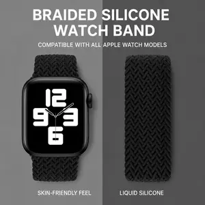 Braided Single-Loop Silicone Watch Band — Compatible with Apple Watch Series 7, iWatch 6/5/4/SE