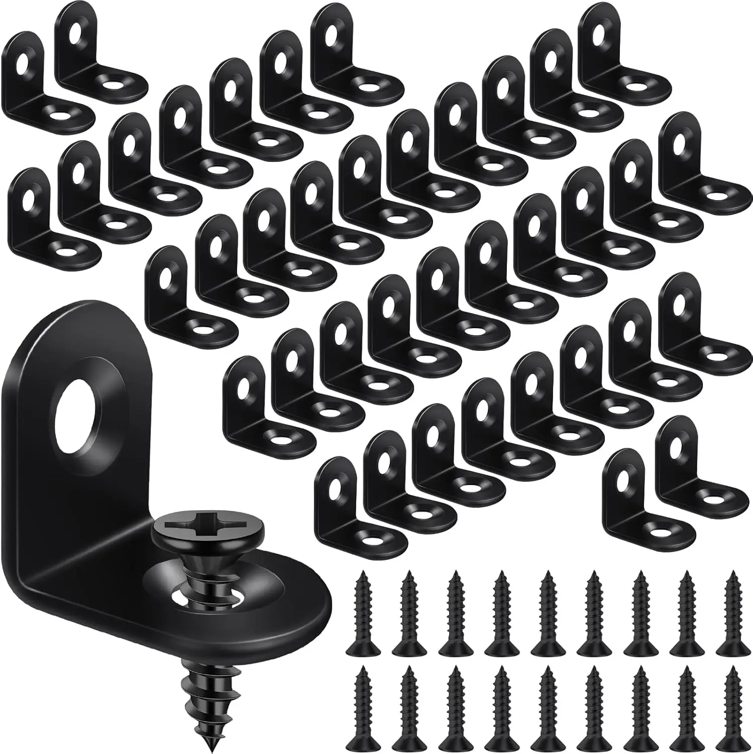 40PCS Black L Bracket Corner Brace, Stainless Corner Bracket| 90 Degree Angle Bracket, Small L Brackets for Shelves Wood Furniture Cabinet Drawer, 80PCS Screws, 0.79 x 0.79 in
