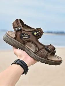Men's Casual Open Toe Velcro Sandals, Lightweight Comfortable Beach Shoes, Breathable Sports Sandals for Outdoor Beach, Beach Slides Footwear