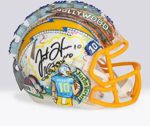 Justin Herbert Los Angeles Chargers Autographed Riddell Speed Mini Helmet - Art by Charles Fazzino - NF70444313 - Fanatics Authentic Certified