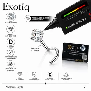 Moissanite Titanium Nose Stud Corkscrew shape 18 Gauge comes with GRA certificate of Authenticity,