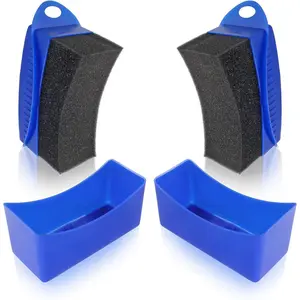 2 count Tire Dressing Applicators,Tire Shine Applicator Pads, Tire Dressing Sponge Pad  Tire Applicator Pads with Lid for  Glass, Painted Steel & Porcelain (Blue, Curved