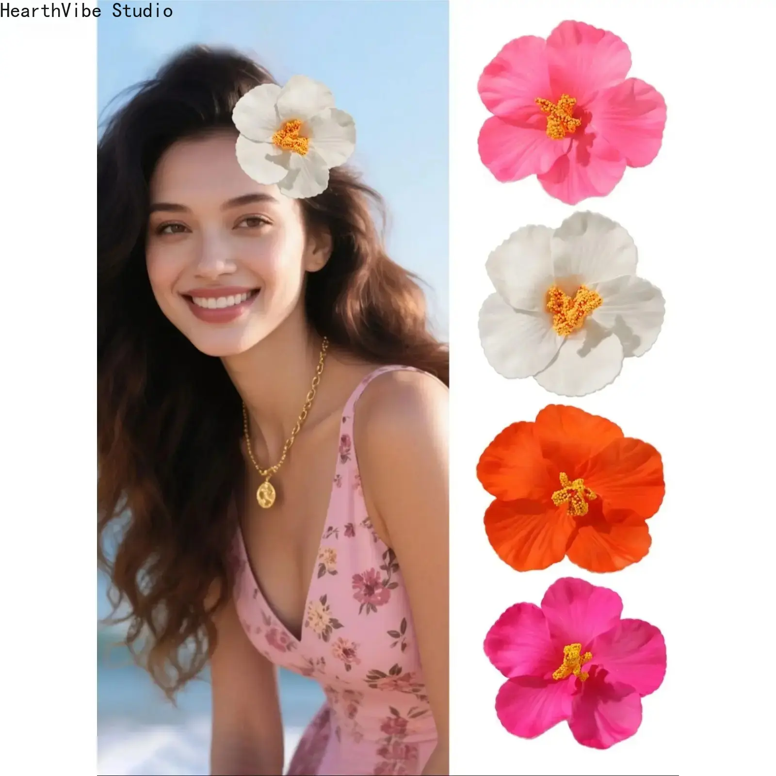 Women's 4Pcs/9Pcs Waterproof PVC Hawaiian Hibiscus-Plumeria Hair Clips Set, Cute Hair Clips for Styling, Fashion Hairpins for Summer Beach Vacation Camping & Hiking Outdoor Party Accessories, Super Cute Clips