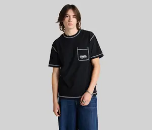 GRAFFITI EMBROIDERY POCKET TEE - BLACK