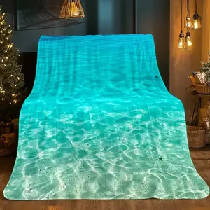 Turquoise Ocean Flannel Throw Blanket, 1pc Turquoise Ocean Waves Print - Lightweight All-Season Cozy Bedspread, Soft Comfy Blanket