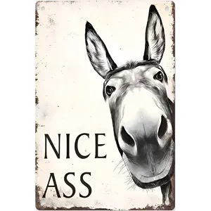 Funny Donkey "Nice Ass" Bathroom Art Sign 12x8-inch Anti-Deformation Aluminum Vintage Metal Tin Wall Decor for Home Restaurant Bar Retro Hilarious Donkey Lover Gift Trending Viral Must-Have Sassy Bathroom Humor Aesthetic Country Kitchen Decor