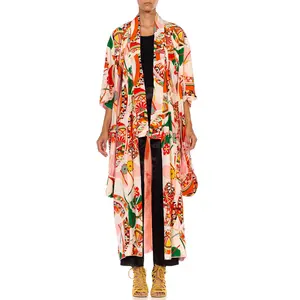 1960S Printed & Peach Silk Spring Festival Japanese Kimono