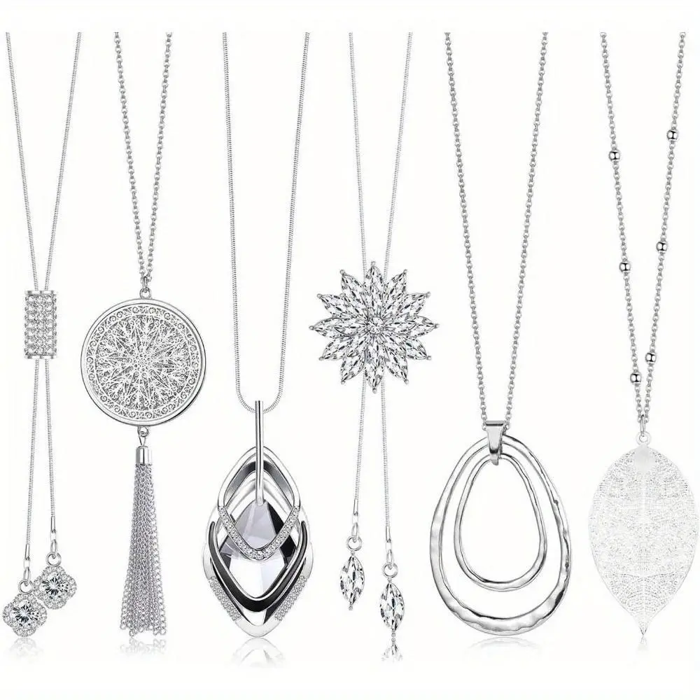 6PCS Long Pendant Necklaces for Women Knot Disk Circle Tassel Statement Sweater Necklace Set 6PCS Long Pendant Necklaces for Women Knot Disk Circle Tassel Statement Sweater Necklace Set
