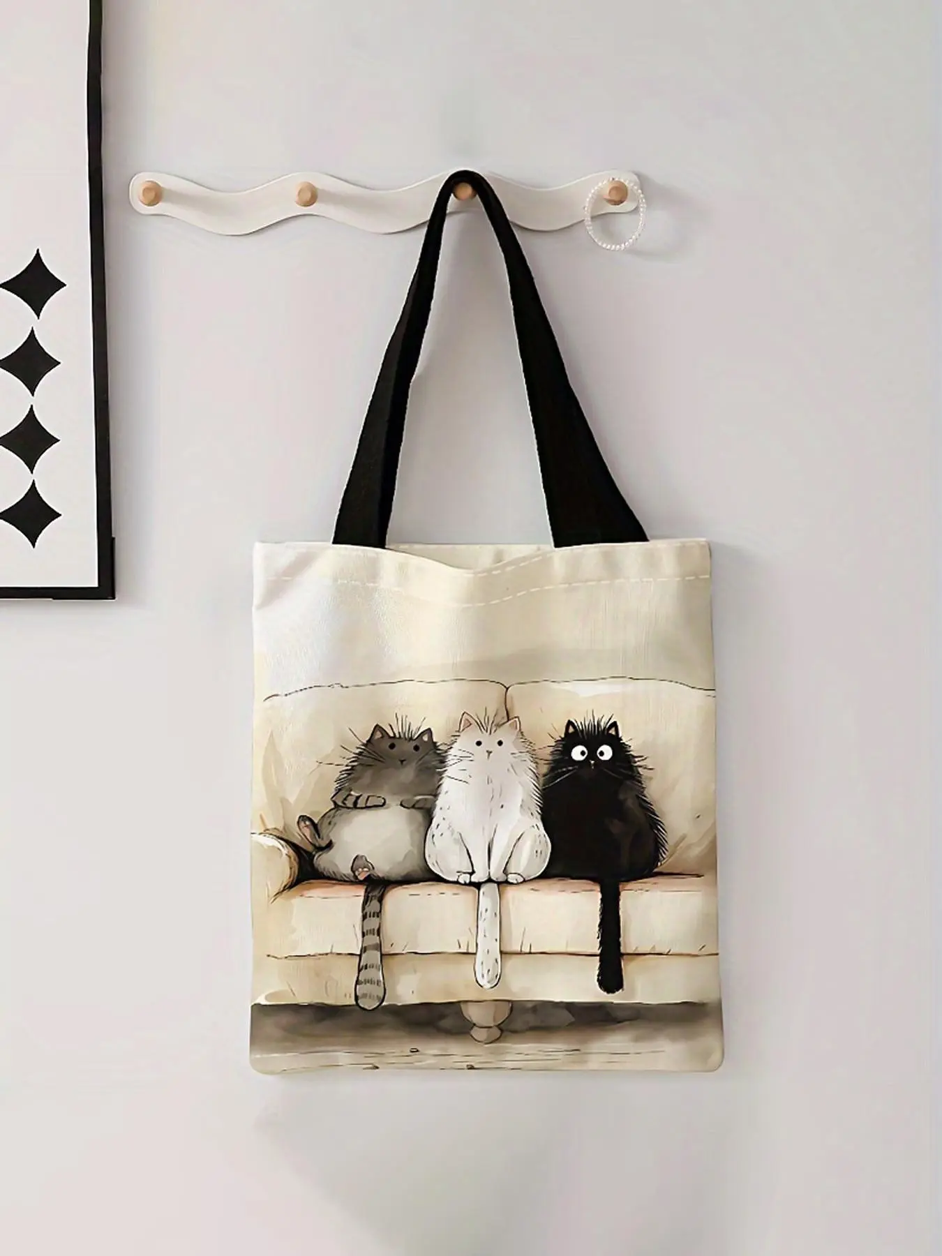 Cute Cat Pattern Aesthetic Tote Bag, Casual Trendy Cat Pattern Shoulder Bag, Fashionable Shopping Bag for Women & Men, Trendy Versatile Bag, Casual Everyday Bag