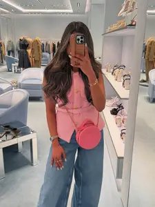 Women's Elegant Sleeveless Single Button Top, Casual Fashion Basic Pocket Decorated Vest, Stylish Backless Shirt for Everyday Wear Womenswear