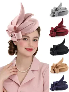 1PCS Women's Wool Blend Beret Hat, Tea Party Hat, Floral Decorative Hat, Wedding Cocktail Flower Hat, Elegant Ladies Accessory