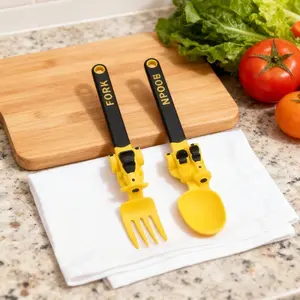 Children's fork and spoon set, themed around motorcycles, made of PP material, featuring a portable antibacterial design, soft grip, dishwasher safe, and equipped with a storage box, making it ideal for home and travel use