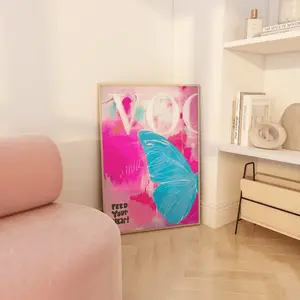 Vogue Printed Butterfly Art Print Trendy Glossy Poster for Room Decoration Living Room Bedroom Kitchen Office Hotel Restaurant Coffee Bar 1