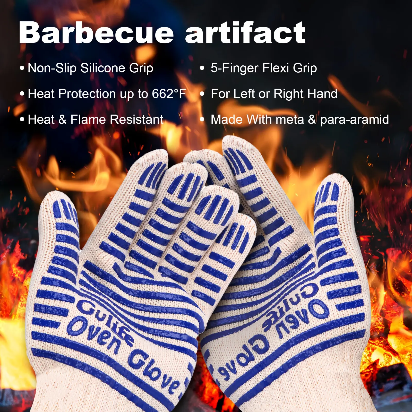 2 pcs/pair, Cooking Gloves|Oven Gloves|Heat Resistant Grill Gloves|Non-Slip Silicone with Fingers|For Cooking/Kitchen/Baking/Grilling Gloves, Heat Resistant to 932°F
