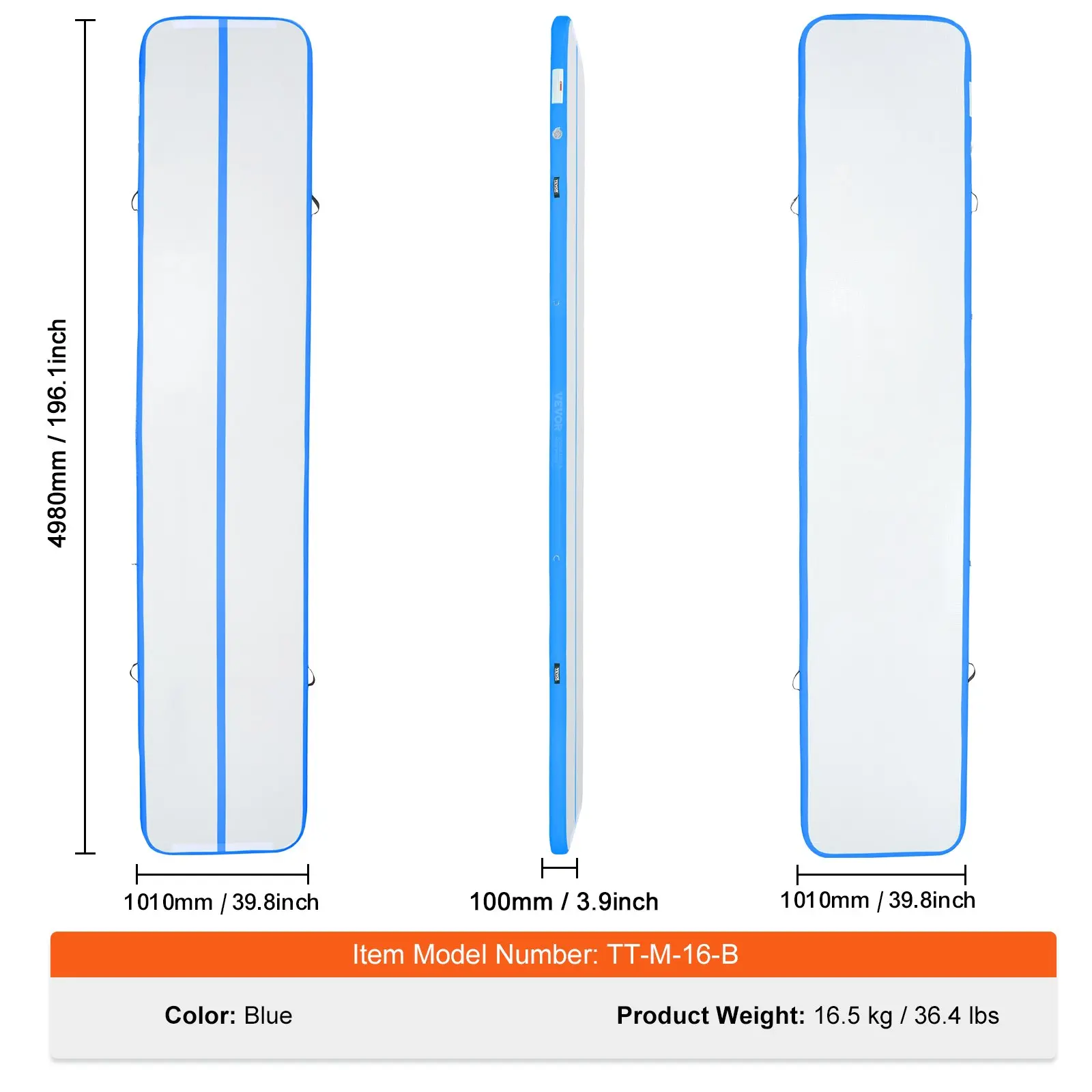 Blue 16 ft x 3.3 ft x 4 in（500 x 100 x 10 cm）