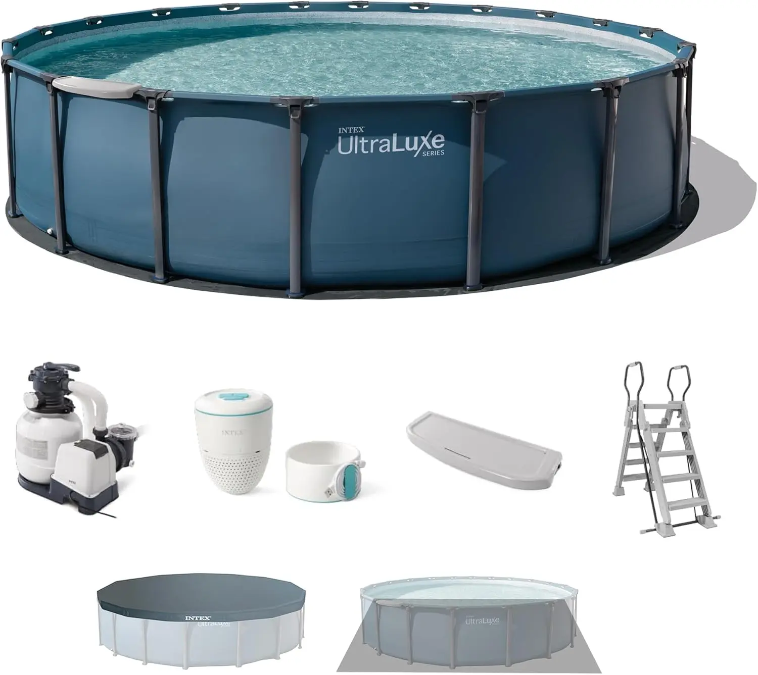 KKLUY UltraLuxe 20ft x 52in Round Above Ground Pool Set, Smart WiFi Enabled | 28839EH - 2650 GPH Sand Filter Pump, Saltwater System, Pool Water Analyzer & Skimmer - Premium Retractable Ladder