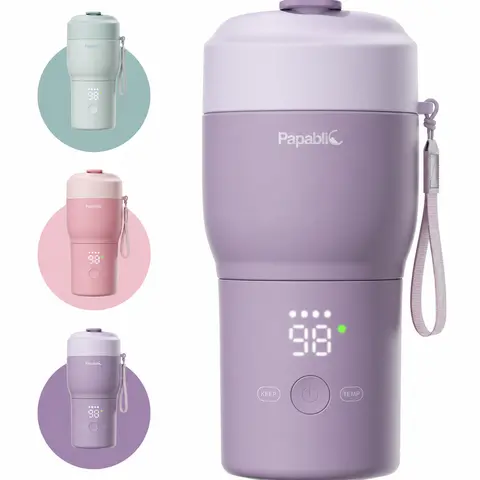Papablic Pro Portable Plastic Bottle Warmer by Papablic Inc - Compact, Easy-to-Clean Wide Mouth, Built-in Sterilizer, 30W Fast Charge, 5-Temp Control, Battery-Powered for Newborns (Breastmilk & Formula), On-the-Go Sterilize & Warm Travel Solution