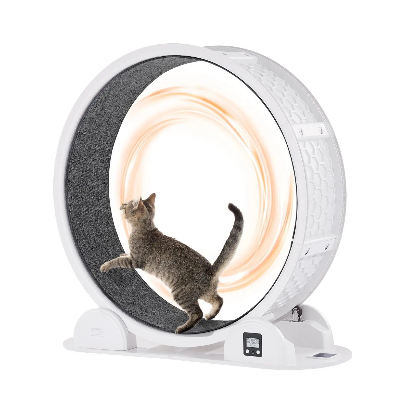 【SummerFinds】VEVOR Cat Exercise Wheel with Smart Pedometer & Silent Rollers, 40.8in Lightweight Plastic Cat Treadmill, 10.24in Width 37.8in Length Interactive Toy with Locking Feature, Prevents Obesity Enhances Joint Flexibility for Pets, White