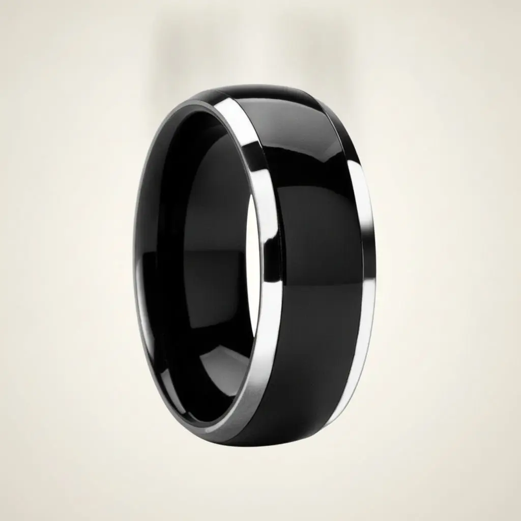 CARRERA | Black Ceramic Ring, Silver Edges, Beveled