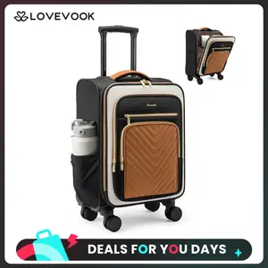 LOVEVOOK Carry-On Luggage 22x14x9inches Airline Approved,20-inch Wheeled Carry-On Luggage, Soft-Sided Rolling Luggage, Multiple Compartments, Side Pockets for Bottles,With TSA Lock,Unisex,Lightweight Travel Luggage for Short Trips,DealsForYouDays