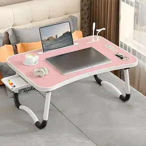 Laptop Bed Desk, Portable Foldable Laptop Table, Lap Desk Tray Table with 4 USB Ports, Storage Drawer and Cup Holder, for Bed/Couch Working, Reading