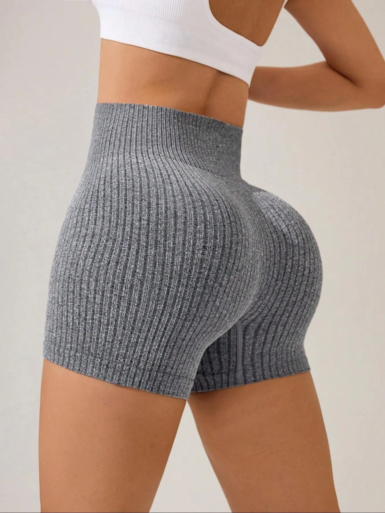 Women's Seamless Knitted Textured Yoga Flare Pants, High Waist Butt Lifting Abdominal Control, Casual Fashion Athletic Wear Sportswear Seamless Elastic Stretch Sporty Shorts, Seamless Fitness Workout Shorts, Activewear Shorts