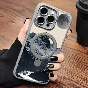 Snow Mountain Pattern Case for iPhone 17/16/15/14/13/12/11 Pro Max/Pro/Plus/Air with Magnetic Stand Shockproof PC Back Wireless Charging Protective Cover