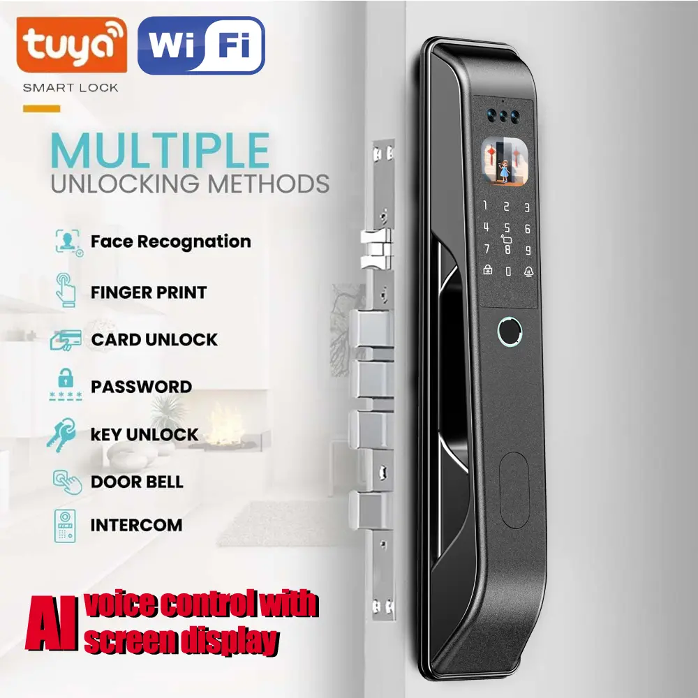 Three-camera monitoring intercom smart lock with facial recognition, fingerprint lock, household anti-theft door lock, automatic smart door lock, Smart Locks for Entry Door, Highsecurity Features, Aluminum Alloy Body