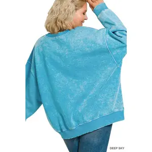 Plus size Oversized Fleece pullover in deep sky