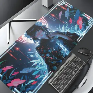 Cyberpunk Japanese Girl Design Extra Large Gaming Mouse Pad,Aesthetic Desktop Drotection Pad,Washable Rubber Pad Non-Slip Lock Edge Multi-Size Mouse Pad Suitable For Home Office,Good Gift for Family and friends